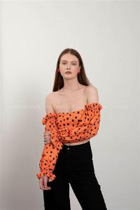 Orange Pool Neck Combed Fabric Unprinted Dresess