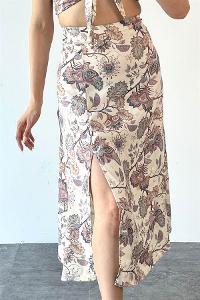 Beige Pool Neck Combed Fabric Unprinted Dresess