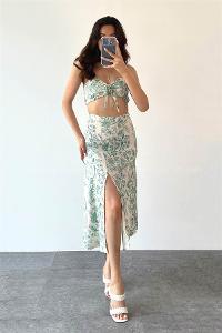 Green Pool Neck Combed Fabric Unprinted Dresess