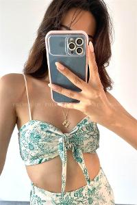 Green Pool Neck Combed Fabric Unprinted Dresess