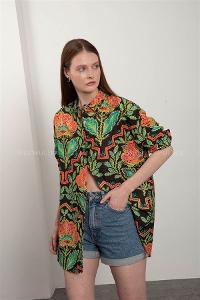Green Pool Neck Combed Fabric Unprinted Dresess