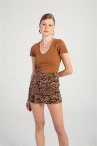 Brown Pool Neck Combed Fabric Unprinted Dresess