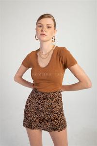 Brown Pool Neck Combed Fabric Unprinted Dresess