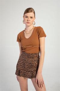 Brown Pool Neck Combed Fabric Unprinted Dresess