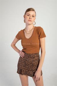 Brown Pool Neck Combed Fabric Unprinted Dresess