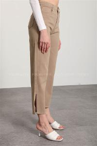 Beige Pool Neck Combed Fabric Unprinted Dresess