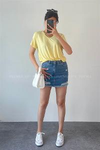 Yellow Pool Neck Combed Fabric Unprinted Dresess