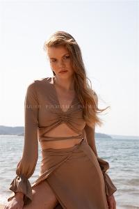 Camel Pool Neck Combed Fabric Unprinted Dresess