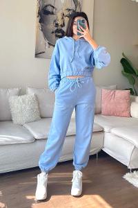 Light Blue Hood Neck Long Arm Without Accessories Cotton Elastic Trousers Comfortable Suit