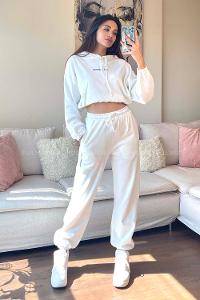 White Hood Neck Long Arm Without Accessories Cotton Elastic Trousers Comfortable Suit