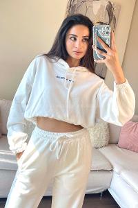 White Hood Neck Long Arm Without Accessories Cotton Elastic Trousers Comfortable Suit