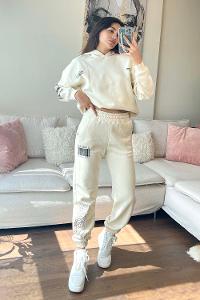 Cream Crew Neck Long Arm Without Accessories Cotton Elastic Trousers Comfortable Suit