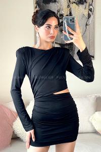 Black Crew Neck Knitwear Unprinted Dresess