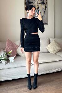 Black Crew Neck Knitwear Unprinted Dresess