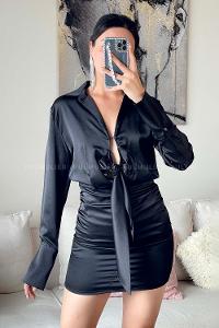 Black Crew Neck Knitwear Unprinted Dresess