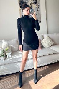 Black Crew Neck Knitwear Unprinted Dresess