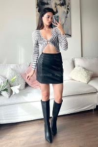 Black Skin Unprinted Flare Skirt