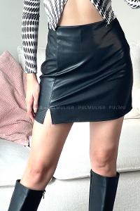 Black Skin Unprinted Flare Skirt