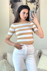 Brown With Milk Medium Crew Neck Long Arm Without Accessories Knitwear Unprinted Blouse