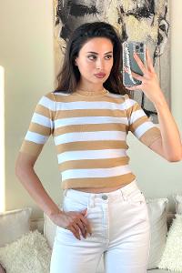 Brown With Milk Medium Crew Neck Long Arm Without Accessories Knitwear Unprinted Blouse