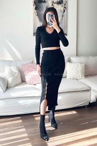 Black Crew Neck Long Arm Without Accessories Cotton Elastic Trousers Comfortable Suit