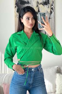 Green Lower V Neck Long Arm Poplin Fabric Unprinted Shirt