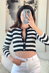 Black White Medium Crew Neck Long Arm Without Accessories Knitwear Unprinted Blouse