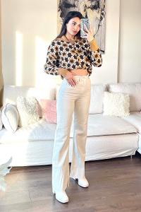 Beige Denim High Waist Denim Pants