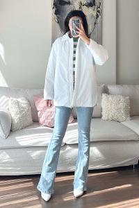 Ecru Shirt Collar Long Arm Coat