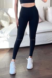 Black Medium Crew Neck Long Arm Without Accessories Cotton Fabric Unprinted Leggings