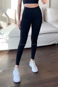 Black Medium Crew Neck Long Arm Without Accessories Cotton Fabric Unprinted Leggings
