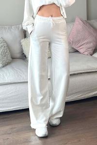 Ecru Flared Trousers Elastic Waist Regular Cut Bottom Tracksuit