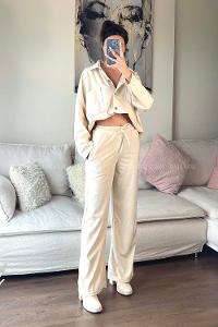 Cream Shirt Collar Long Arm Without Accessories Cotton Elastic Trousers Comfortable Suit
