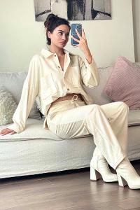 Cream Shirt Collar Long Arm Without Accessories Cotton Elastic Trousers Comfortable Suit