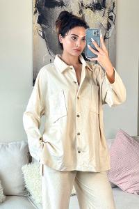 Cream Shirt Collar Long Arm Without Accessories Cotton Elastic Trousers Comfortable Suit