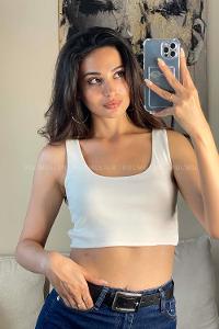 White Normal Neck Long Arm Knitwear Crop