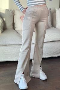 Beige Flared Trousers Elastic Waist Regular Cut Bottom Tracksuit