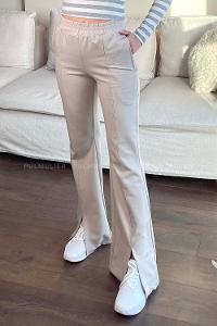 Beige Flared Trousers Elastic Waist Regular Cut Bottom Tracksuit