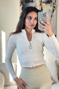White Mock Turtle Neck Long Arm Knitwear Cardigan