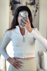 White Mock Turtle Neck Long Arm Knitwear Cardigan