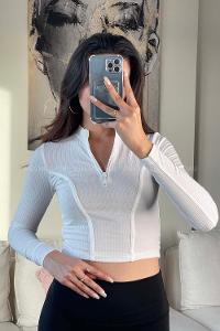 White Medium Crew Neck Long Arm Cotton Fabric Body