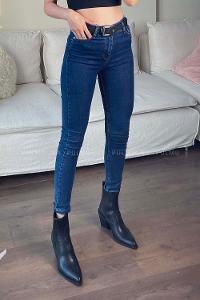 Dark Blue Denim High Waist Denim Pants