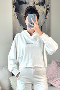 Ecru Crew Neck Balloon Sleeve Arm Unprinted Sweatshirt