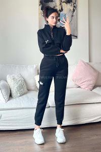 Black Shirt Collar Long Arm Without Accessories Cotton Elastic Trousers Comfortable Suit