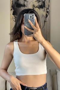 White Normal Neck Long Arm Knitwear Crop