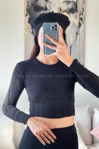 Black Medium Crew Neck Long Arm Cotton Fabric Body