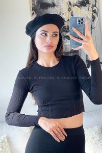 Black Medium Crew Neck Long Arm Cotton Fabric Body