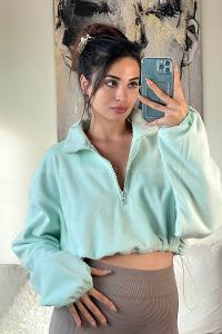 Water Green Normal Neck Short Arm Cotton Fabric Crop