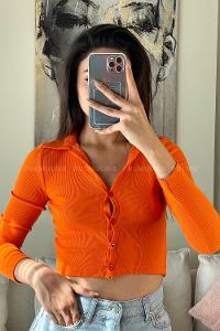 Orange Medium Crew Neck Long Arm Cotton Fabric Body