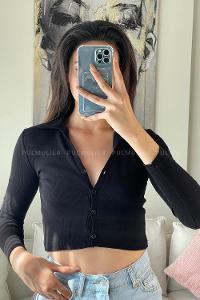 Black Medium Crew Neck Long Arm Cotton Fabric Body